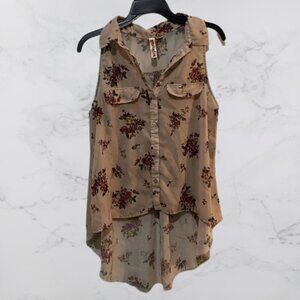 Eyeshadow Juniors Size L See through high low collared blouse